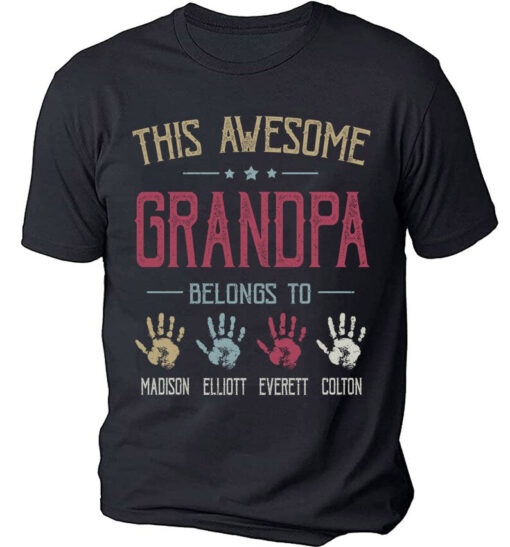 Personalized Grandpa Shirt, Grandpa Shirt For Men, This Awesome Grandpa Belongs To With Kidhands Shirt