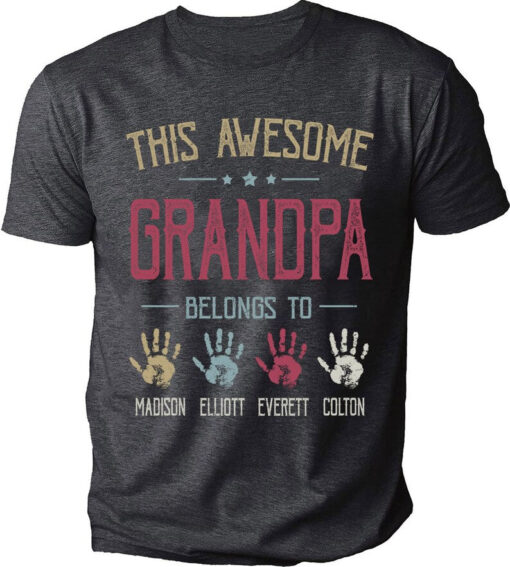 Personalized Grandpa Shirt, Grandpa Shirt For Men, This Awesome Grandpa Belongs To With Kidhands Shirt