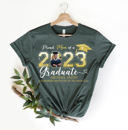 Proud Mom of a 2023 Graduate Custom Image Name School Name Shirt, Class of 2023 Family Graduation Shirt