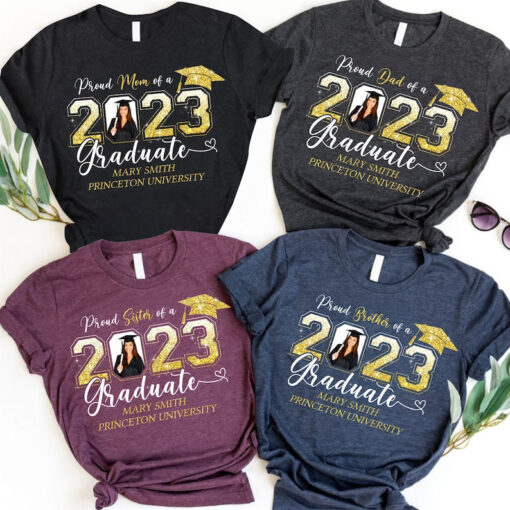 Proud Mom of a 2023 Graduate Custom Image Name School Name Shirt, Class of 2023 Family Graduation Shirt