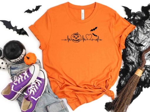 Pumpkin Heartbeat Shirt, Halloween Pumpkin Shirt, Halloween Medical Shirt, Halloween Party Tee, Pumpkin Faces Tee