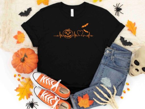 Pumpkin Heartbeat Shirt, Halloween Pumpkin Shirt, Halloween Medical Shirt, Halloween Party Tee, Pumpkin Faces Tee