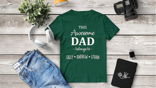 This Awesome Dad Belongs To, Custom Name Shirt,Funny Dad Shirt, Customized Christmas Gift,Personalized Dad Shirt