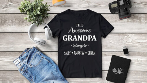 This Awesome Grandpa Belongs To, Custom Name Shirt,Funny Grandpa Shirt,Christmas Gift,Personalized Grandpa Shirt