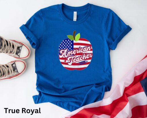 This Is My Pride Flag USA American 4th of July Patriotic, 4th of July Apple Teacher Tee, American Teacher USA Flag Shirt