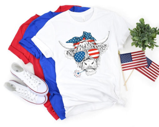 This Is My Pride Flag USA American 4th of July Patriotic, Oh My Stars Cow Shirt, Highland Cow shirt