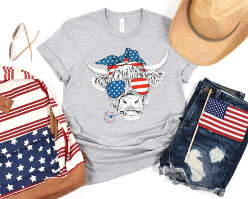 This Is My Pride Flag USA American 4th of July Patriotic, Oh My Stars Cow Shirt, Highland Cow shirt