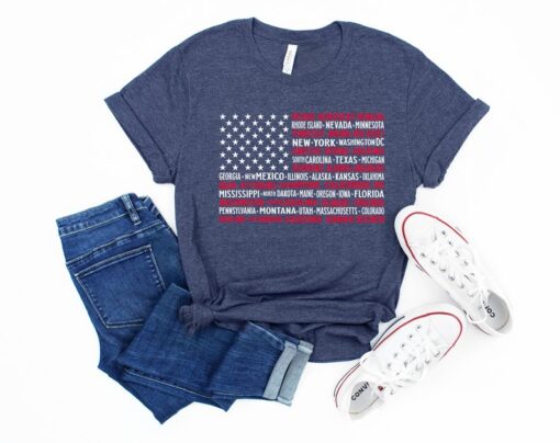 This Is My Pride Flag USA American 4th of July Patriotic, Vintage American Flag Tee with States, Fourth of July Tees