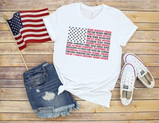 This Is My Pride Flag USA American 4th of July Patriotic, Vintage American Flag Tee with States, Fourth of July Tees