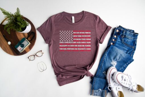 This Is My Pride Flag USA American 4th of July Patriotic, Vintage American Flag Tee with States, Fourth of July Tees