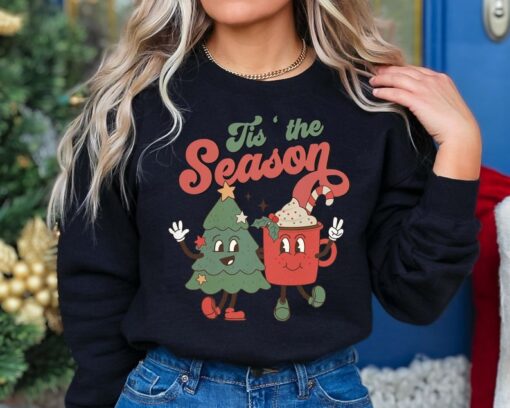 Tis The Season Retro Christmas Sweatshirt, Trendy Christmas Sweatshirts