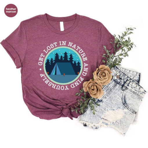 Vacation Shirt, Hiking T-Shirt, Travel Gifts, Nature Graphic Tees, Mountain Vneck Shirt