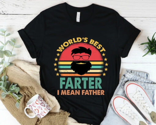 Worlds Best Farter I Mean Father Best Dad Ever Cool Dog Mens T-Shirt, Funny Dad Shirt, Bearded Dad Shirt