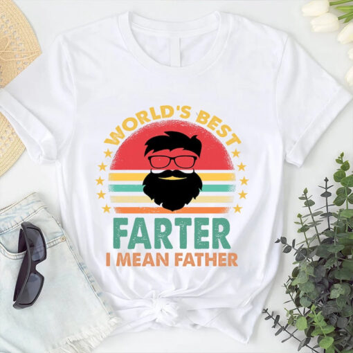 Worlds Best Farter I Mean Father Best Dad Ever Cool Dog Mens T-Shirt, Funny Dad Shirt, Bearded Dad Shirt