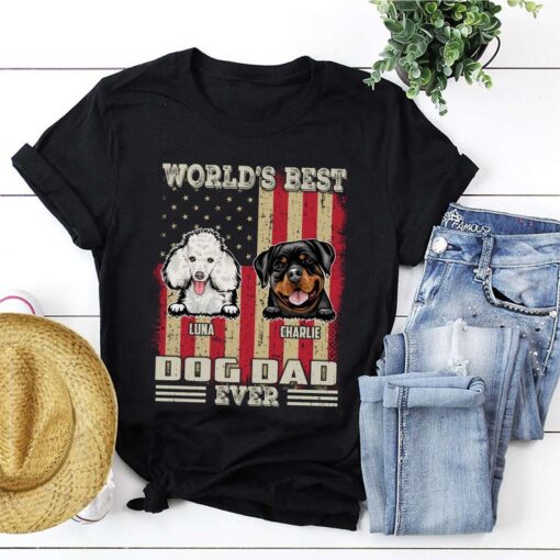 Worlds Best Farter I Mean Father Best Dad Ever Cool Dog Mens T-Shirt, Personalized Dog Dad With Pets Names Shirt