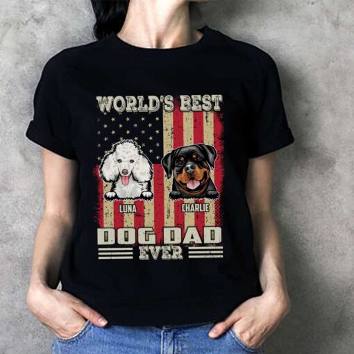 Worlds Best Farter I Mean Father Best Dad Ever Cool Dog Mens T-Shirt, Personalized Dog Dad With Pets Names Shirt