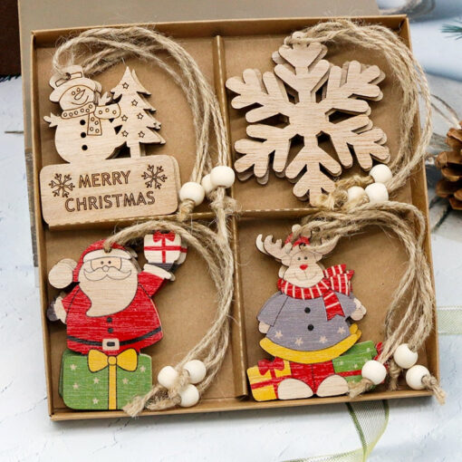 12PCS Wooden Christmas Ornaments Hanging Pendants Christmas Tree Decoration for Home New Year 2023