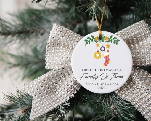 First Christmas As A Family Of Three Ornament, Personalized Ornament