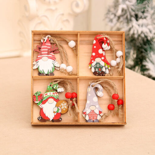 12Pcs Christmas Santa Gnome Reindeer Wooden Pendants Tree Hanging Ornament Xmas