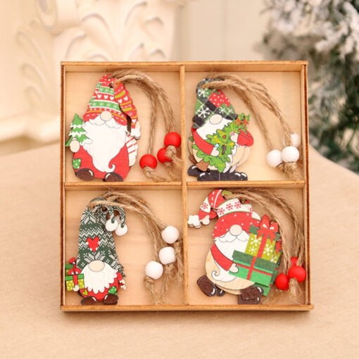 12Pcs Christmas Santa Gnome Reindeer Wooden Pendants Tree Hanging Ornament Xmas