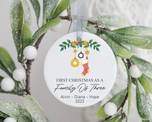 First Christmas As A Family Of Three Ornament, Personalized Ornament