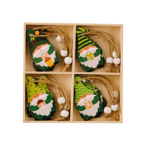 12pcs Patricks Day Wooden Gnomes Ornaments Hanging Pendant Decoration for Irish