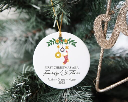 First Christmas As A Family Of Three Ornament, Personalized Ornament