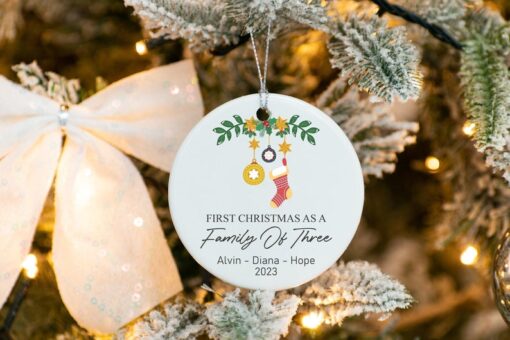 First Christmas As A Family Of Three Ornament, Personalized Ornament