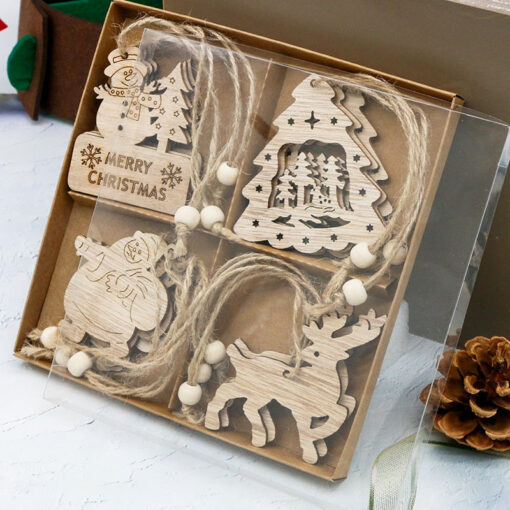 12PCS Wooden Christmas Ornaments Hanging Pendants Christmas Tree Decoration for Home New Year 2023