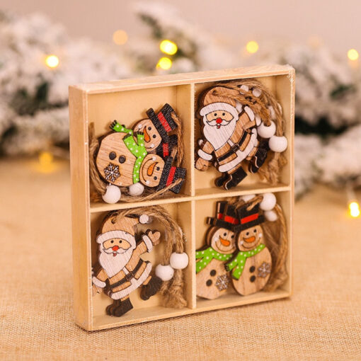 12Pcs Christmas Santa Gnome Reindeer Wooden Pendants Tree Hanging Ornament Xmas