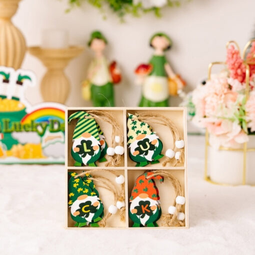 12pcs Patricks Day Wooden Gnomes Ornaments Hanging Pendant Decoration for Irish