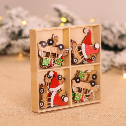 12Pcs Christmas Santa Gnome Reindeer Wooden Pendants Tree Hanging Ornament Xmas