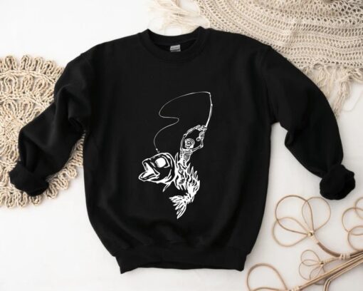 Fisherman Riding Fish, Skeleton Fisherman, Funny Fishing Sweatshirt