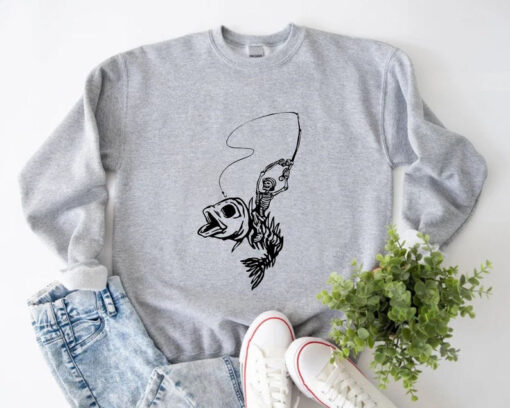 Fisherman Riding Fish, Skeleton Fisherman, Funny Fishing Sweatshirt