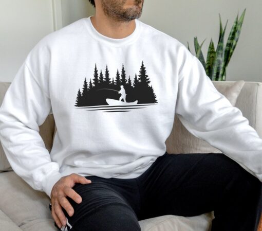 Fishing Sweatshirt, Pine Trees Hoodie, Fishing gifts for men