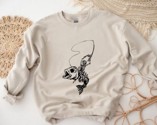 Fisherman Riding Fish, Skeleton Fisherman, Funny Fishing Sweatshirt