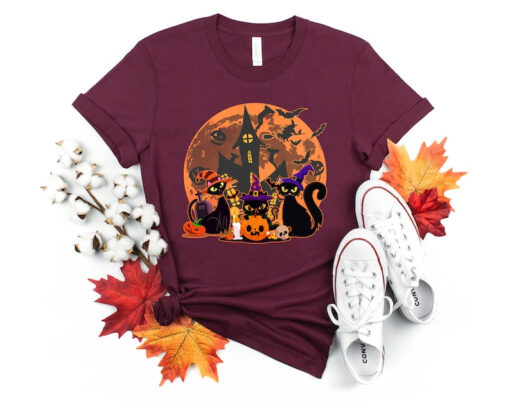 Black Cat Halloween Shirt, Fall Pumpkin Halloween Shirt, Witch Spooky Shirt