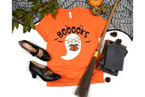 Booooks Shirt, Ghost Books, Halloween Teacher T-Shirt, Halloween Reading Shirt