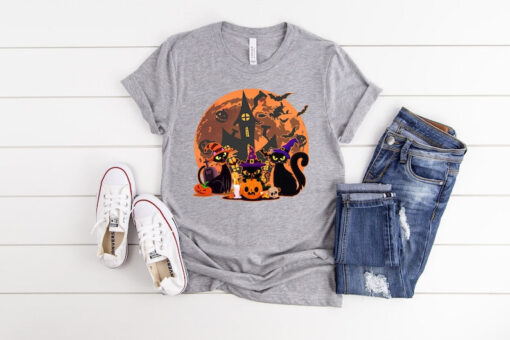 Black Cat Halloween Shirt, Fall Pumpkin Halloween Shirt, Witch Spooky Shirt