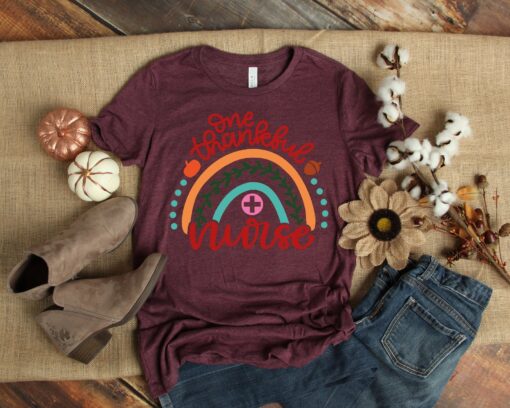 One Thankful Nurse Shirt, Thanksgiving Nurse Shirt, Rainbow Nurse Shirt, Nurse Turkey Shirt, Cute Thanksgiving Shirts