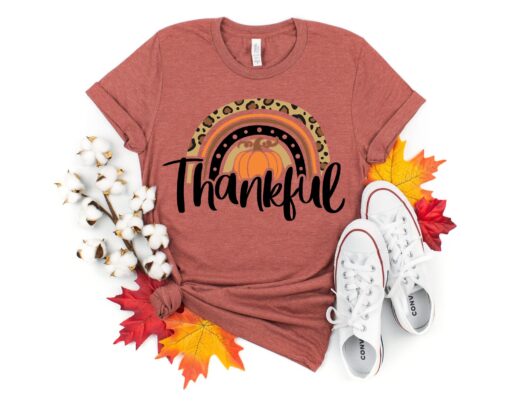 Thankful Rainbow Pumpkin Shirt, Thanksgiving Vacation Shirt, Family Thanksgiving Shirt, Thanksgiving Food Shirt