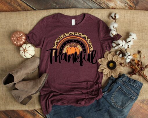 Thankful Rainbow Pumpkin Shirt, Thanksgiving Vacation Shirt, Family Thanksgiving Shirt, Thanksgiving Food Shirt