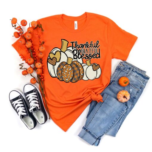 Pumpkin Shirt, Thankful Grateful Blessed Shirt, Thanksgiving T-Shirt, Thanksgiving Family Shirts, Thanksgiving Shirts