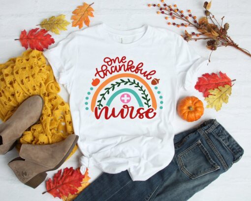 One Thankful Nurse Shirt, Thanksgiving Nurse Shirt, Rainbow Nurse Shirt, Nurse Turkey Shirt, Cute Thanksgiving Shirts