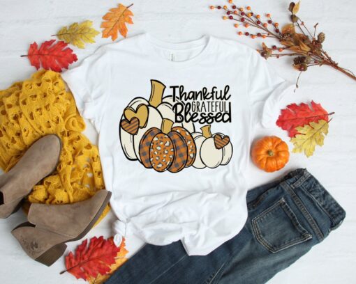 Pumpkin Shirt, Thankful Grateful Blessed Shirt, Thanksgiving T-Shirt, Thanksgiving Family Shirts, Thanksgiving Shirts