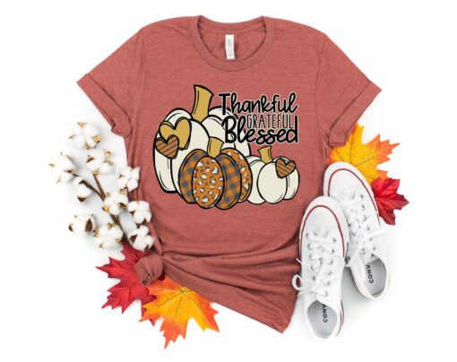 Pumpkin Shirt, Thankful Grateful Blessed Shirt, Thanksgiving T-Shirt, Thanksgiving Family Shirts, Thanksgiving Shirts