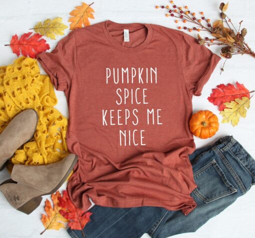 Pumpkin Spice Keeps Me Nice Shirt, Fall Shirt, Shirt For Autumn, Thanksgiving Shirt