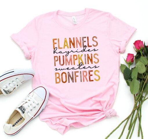 Flannels Hayrides Pumpkins Sweaters Bonfires Shirt, Fall Shirt, Shirt For Autumn, Thanksgiving Shirt