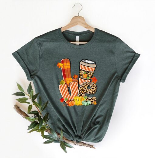 Love Fall shirt, Pumpkin Spice, Fall, Leopard Thanksgiving shirt, Falling Leaves, Maple Leaf, Cute Fall Autumn T-shirt tee