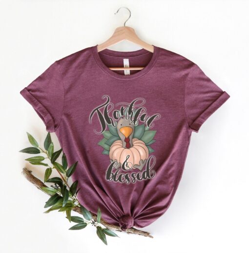 Thankful Blessed Shirt, Thanksgiving T-Shirt, Cute Turkey Thanksgiving Shirt, Thanksgiving Family Shirts